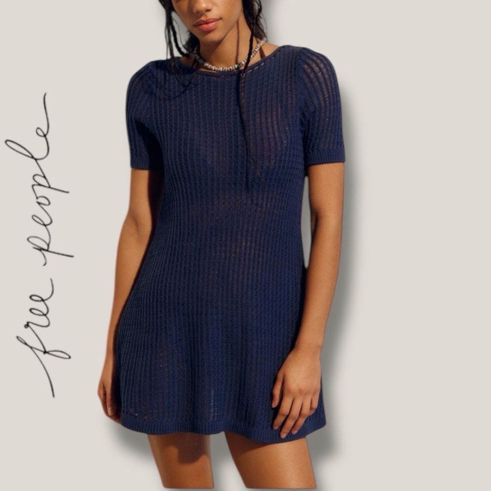 Free People Women’s Dina Sweater Mini Dress in the Size X-Large in Poseidon Blue